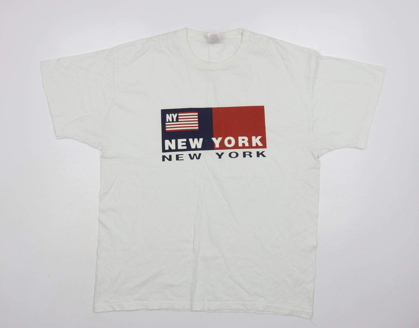 Fruit of the Loom Mens White Cotton T-Shirt Size XL Crew Neck - New York