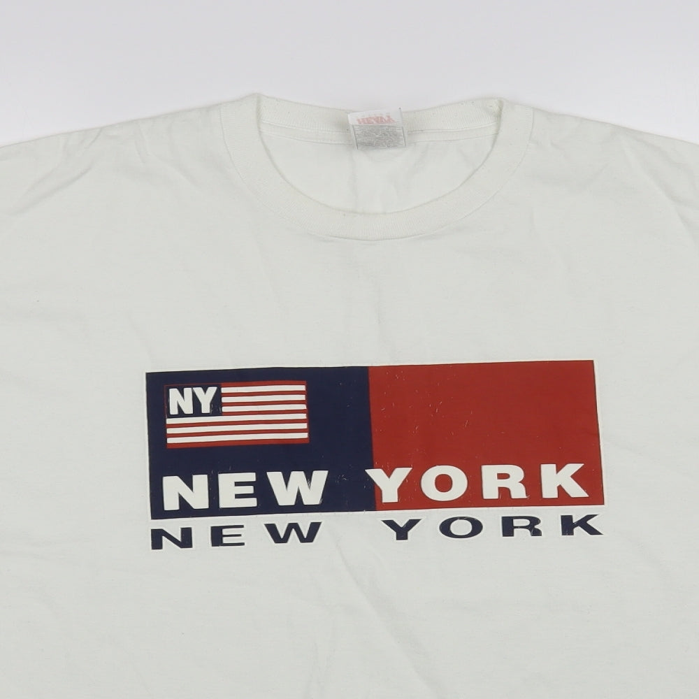 Fruit of the Loom Mens White Cotton T-Shirt Size XL Crew Neck - New York