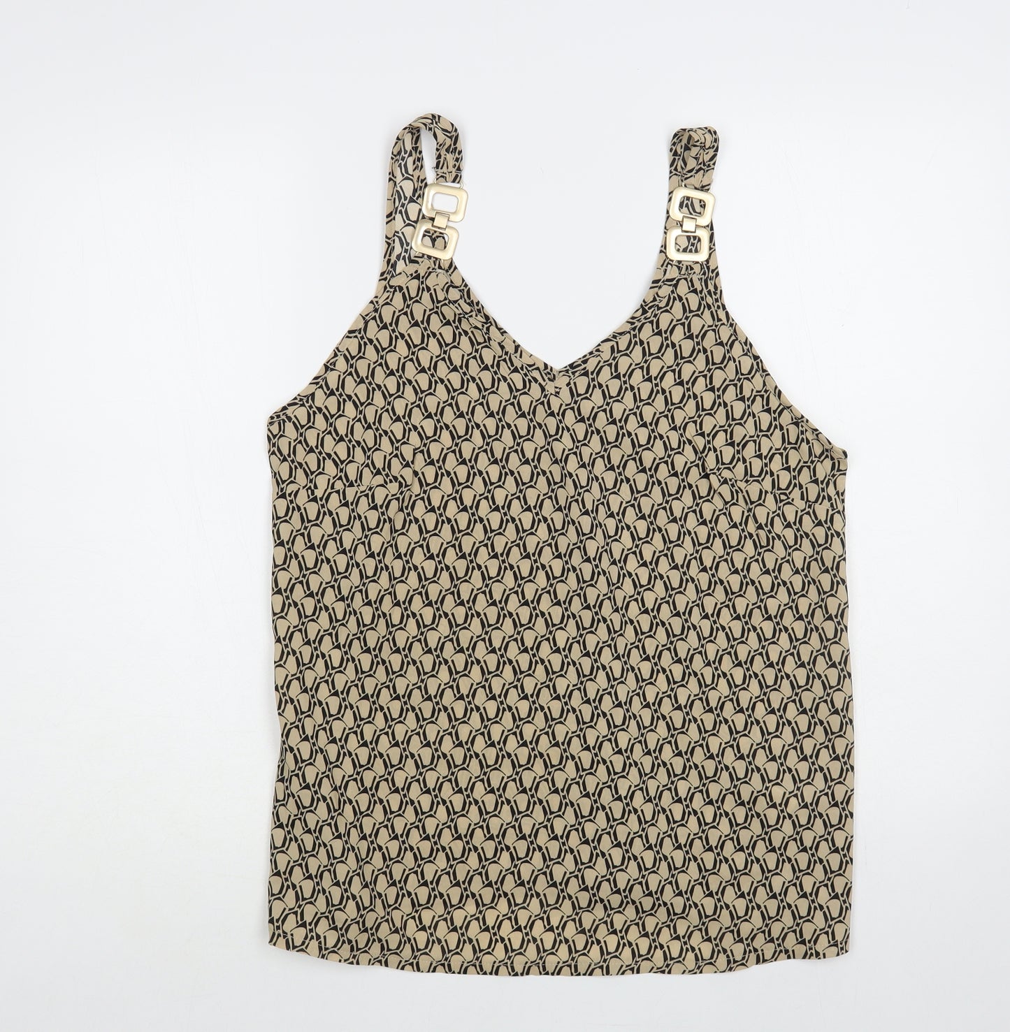 SheIn Womens Beige Geometric Polyester Camisole Blouse Size S V-Neck