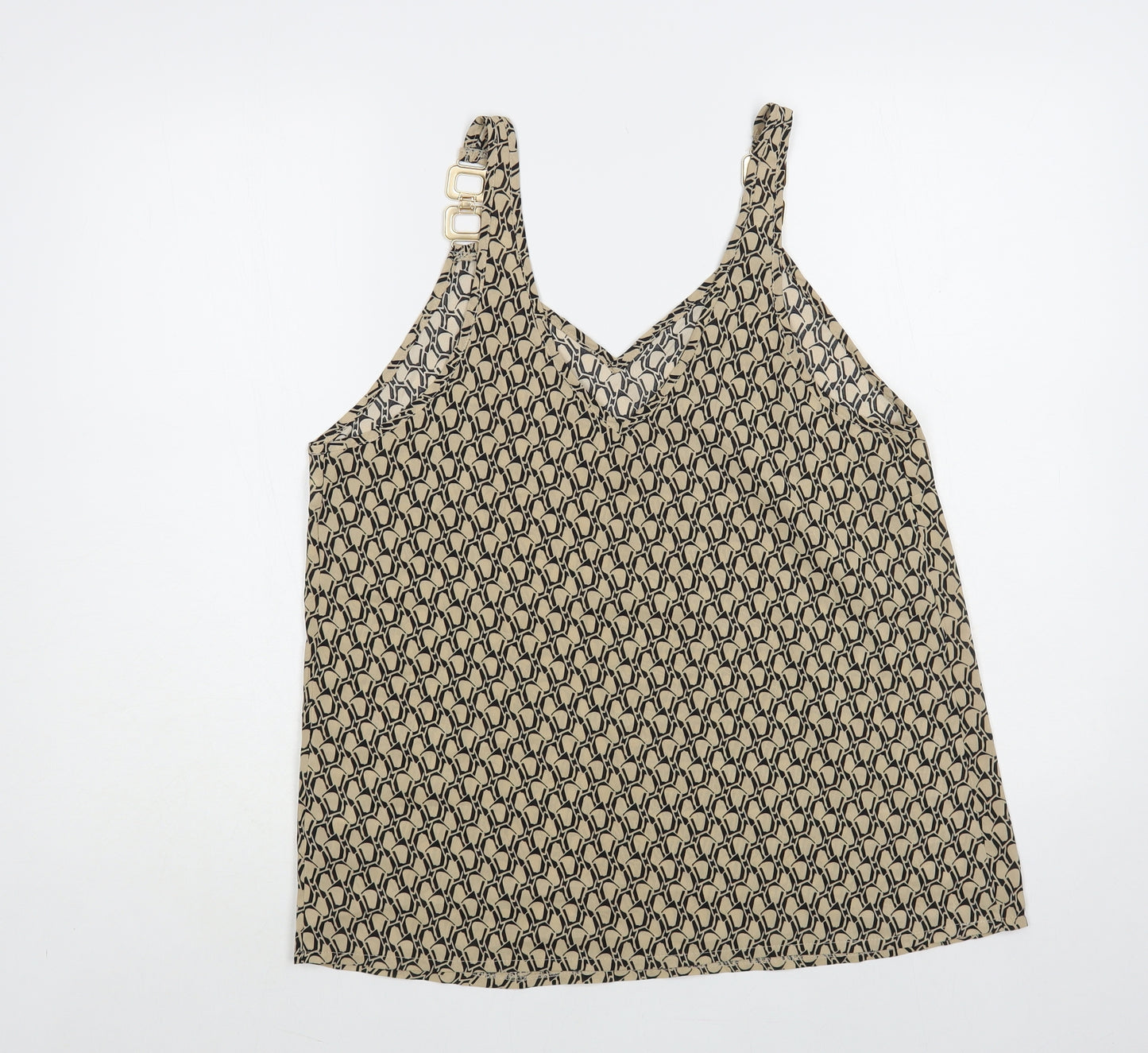 SheIn Womens Beige Geometric Polyester Camisole Blouse Size S V-Neck