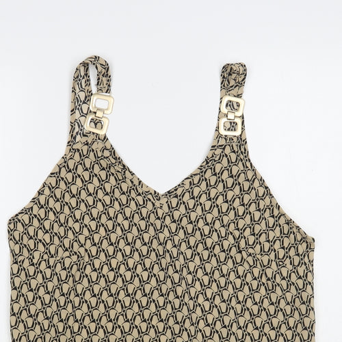 SheIn Womens Beige Geometric Polyester Camisole Blouse Size S V-Neck