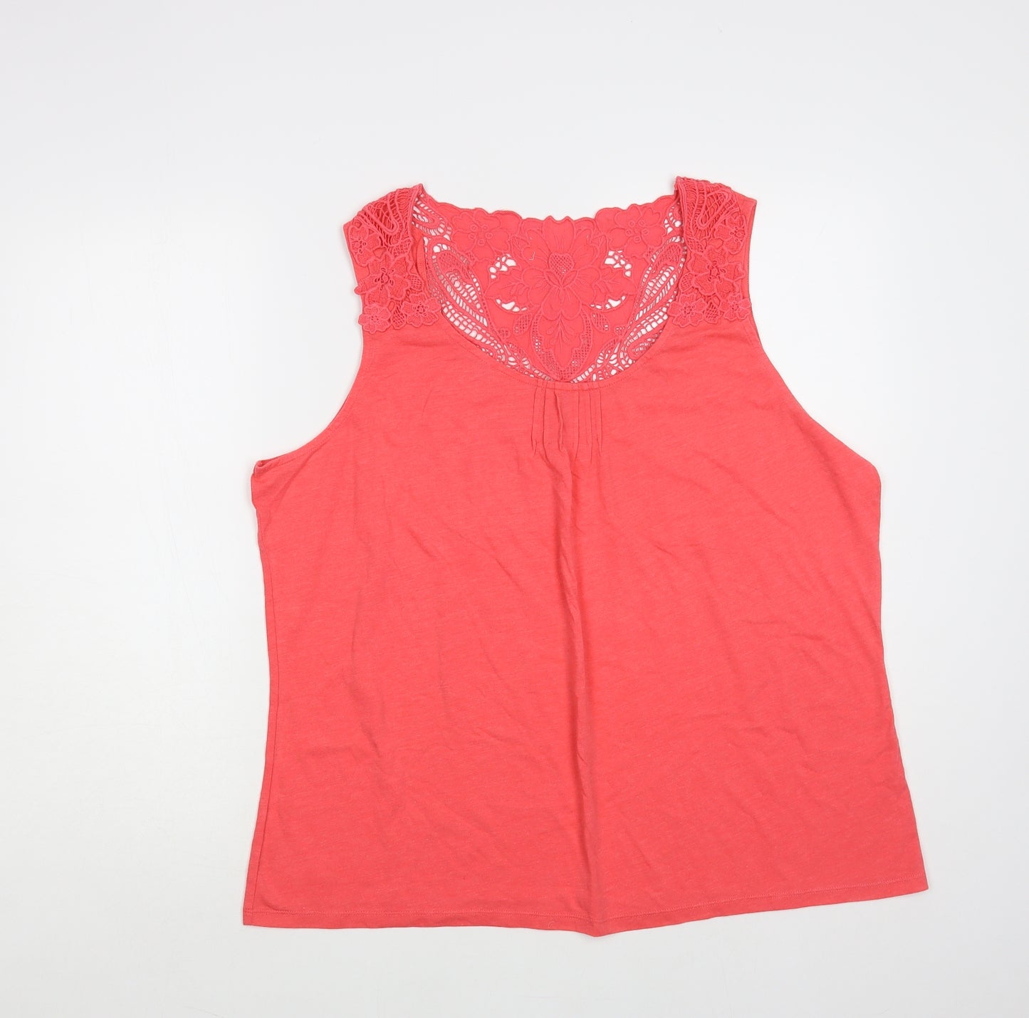 Preworn Womens Pink Cotton Basic Tank Size L Scoop Neck - Lace Detail