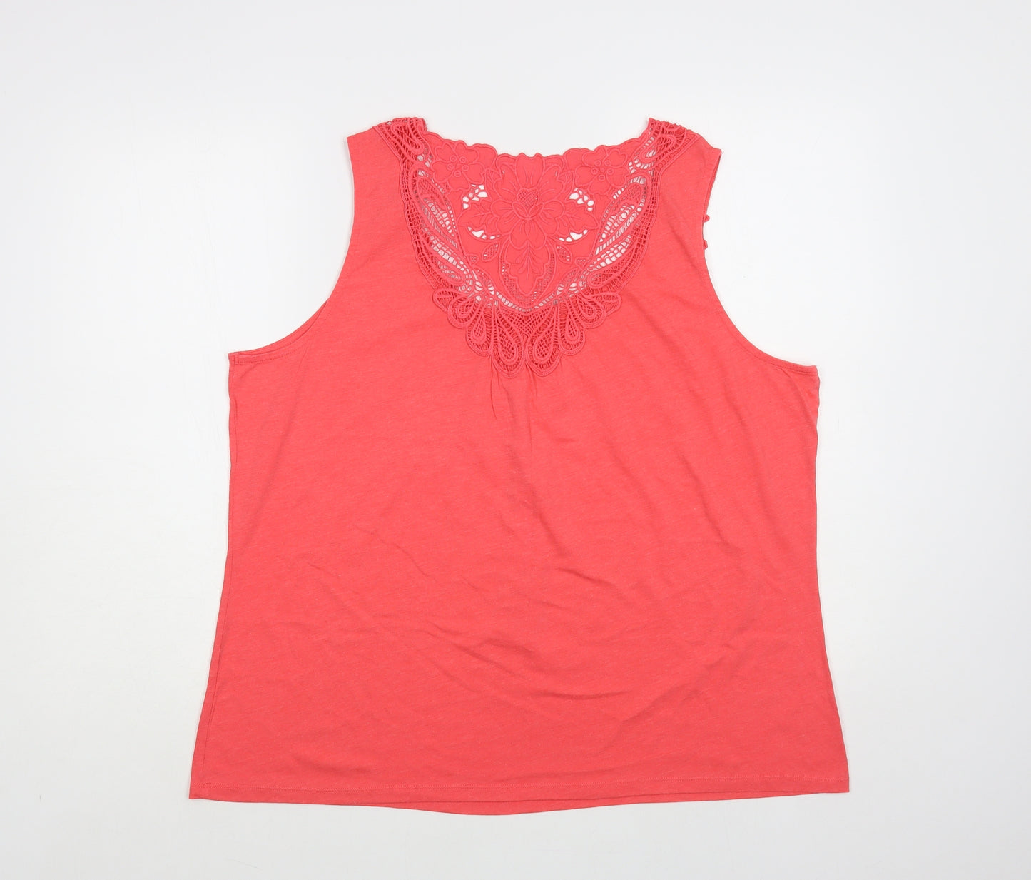 Preworn Womens Pink Cotton Basic Tank Size L Scoop Neck - Lace Detail