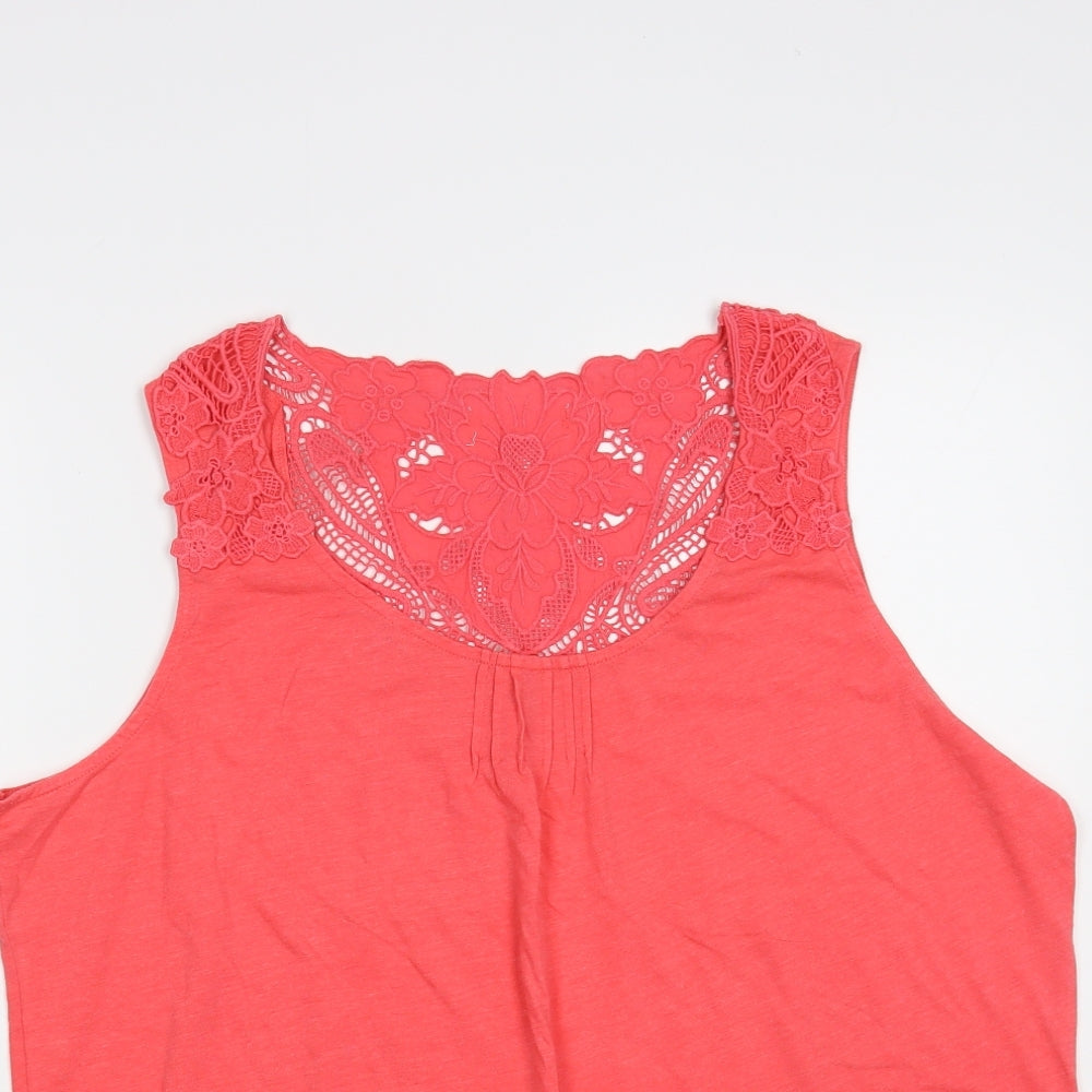 Preworn Womens Pink Cotton Basic Tank Size L Scoop Neck - Lace Detail