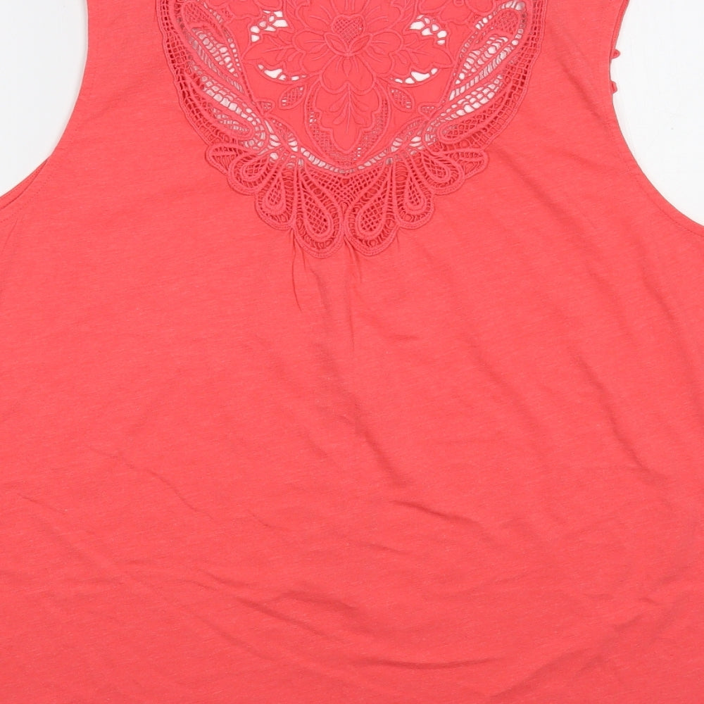 Preworn Womens Pink Cotton Basic Tank Size L Scoop Neck - Lace Detail