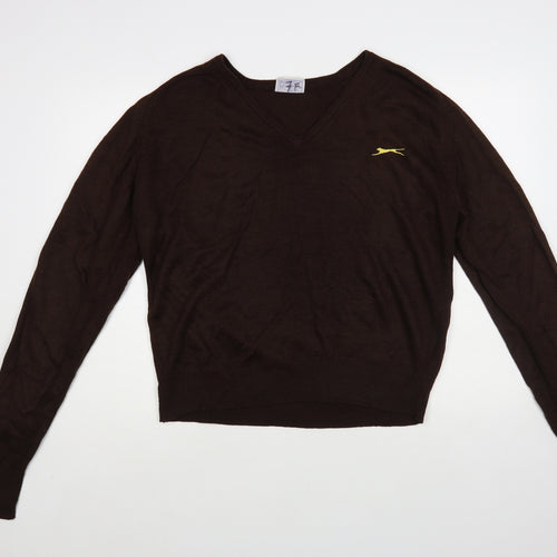 Slazenger Womens Brown V-Neck Acrylic Pullover Jumper Size XL