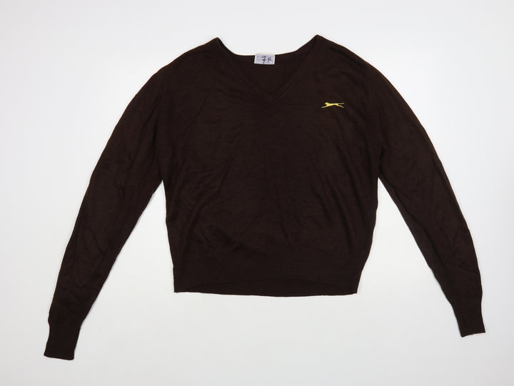 Slazenger Womens Brown V-Neck Acrylic Pullover Jumper Size XL