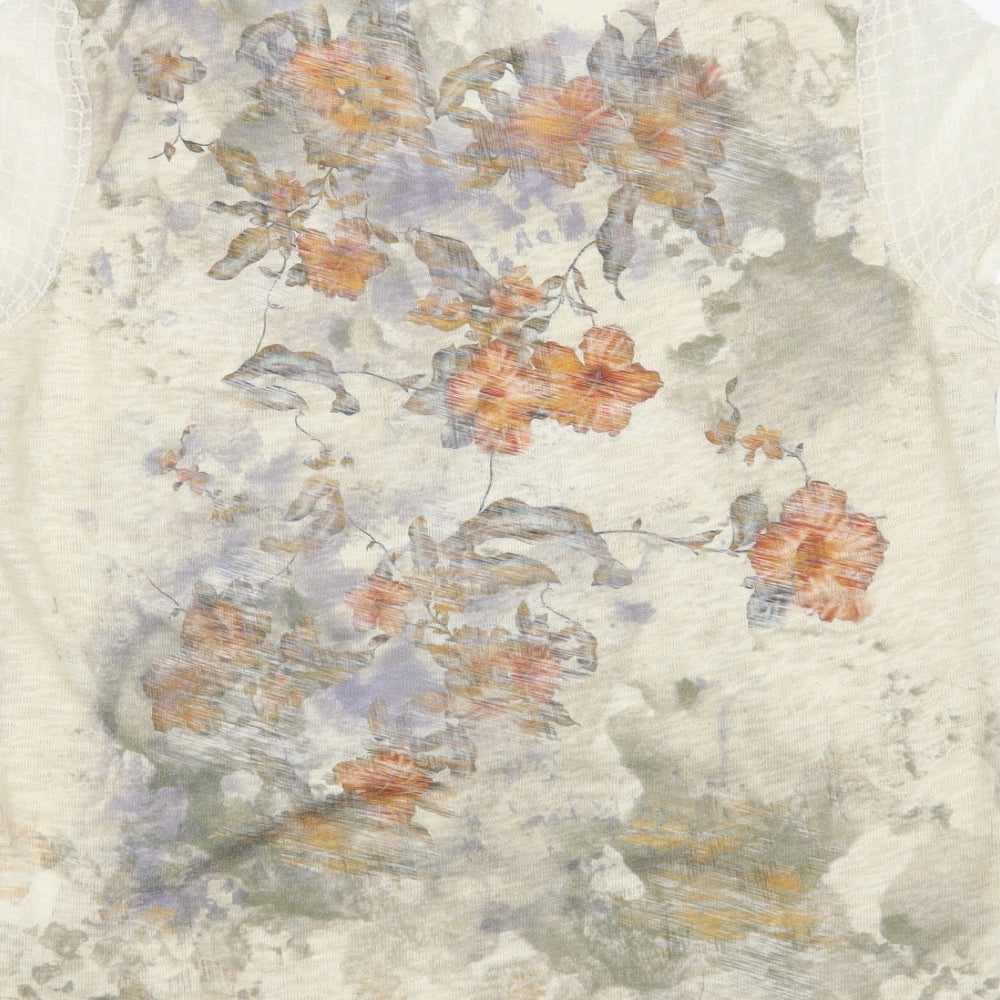 Kalisson Womens Beige Floral Cotton Basic Blouse Size XL Scoop Neck - Lace Detail