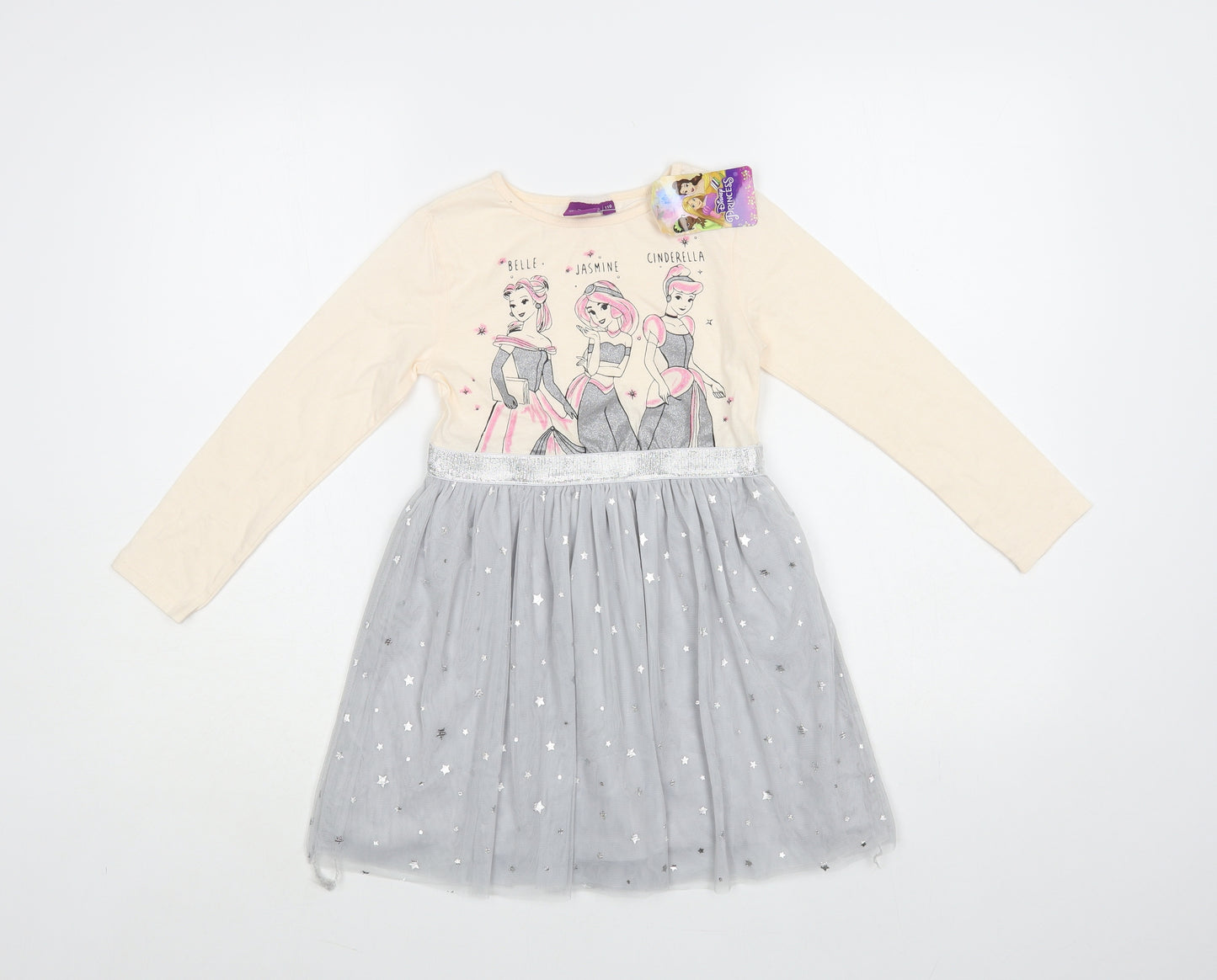 PEP & Co Girls Pink Geometric Cotton Skater Dress Size 4-5 Years Crew Neck Pullover - Disney Princesses