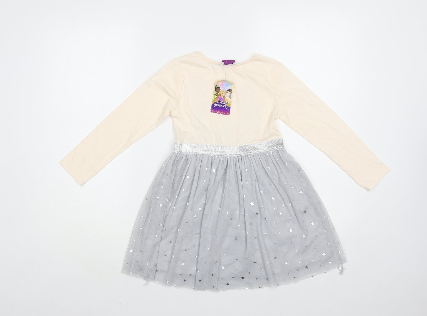 PEP & Co Girls Pink Geometric Cotton Skater Dress Size 4-5 Years Crew Neck Pullover - Disney Princesses