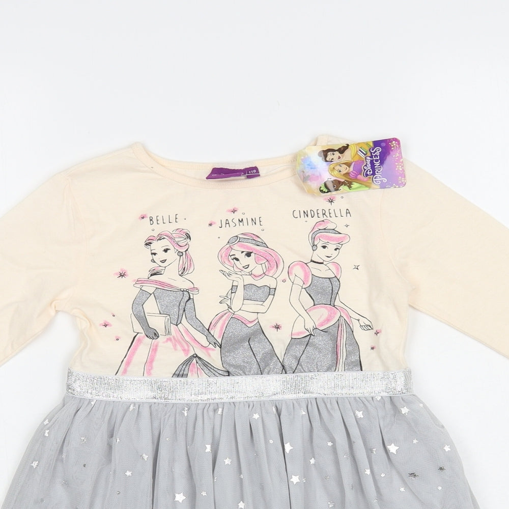 PEP & Co Girls Pink Geometric Cotton Skater Dress Size 4-5 Years Crew Neck Pullover - Disney Princesses