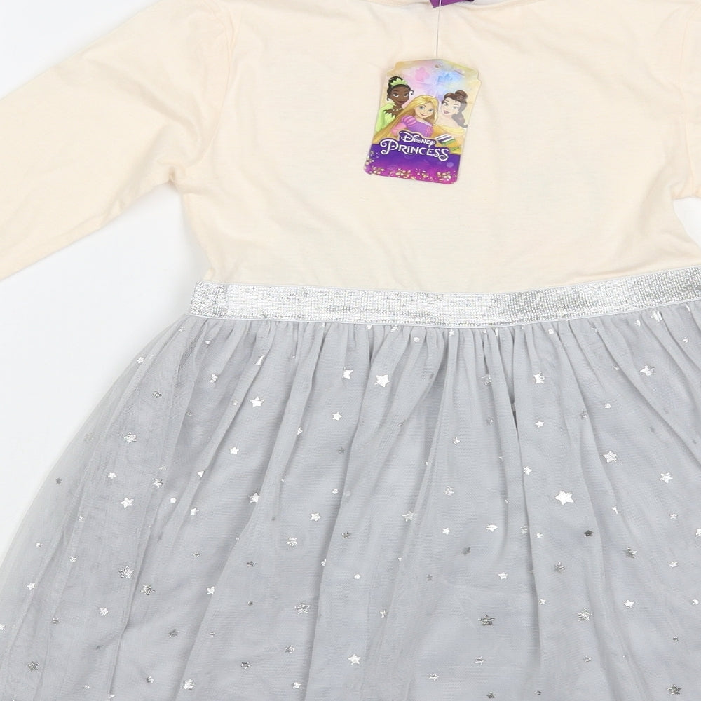 PEP & Co Girls Pink Geometric Cotton Skater Dress Size 4-5 Years Crew Neck Pullover - Disney Princesses