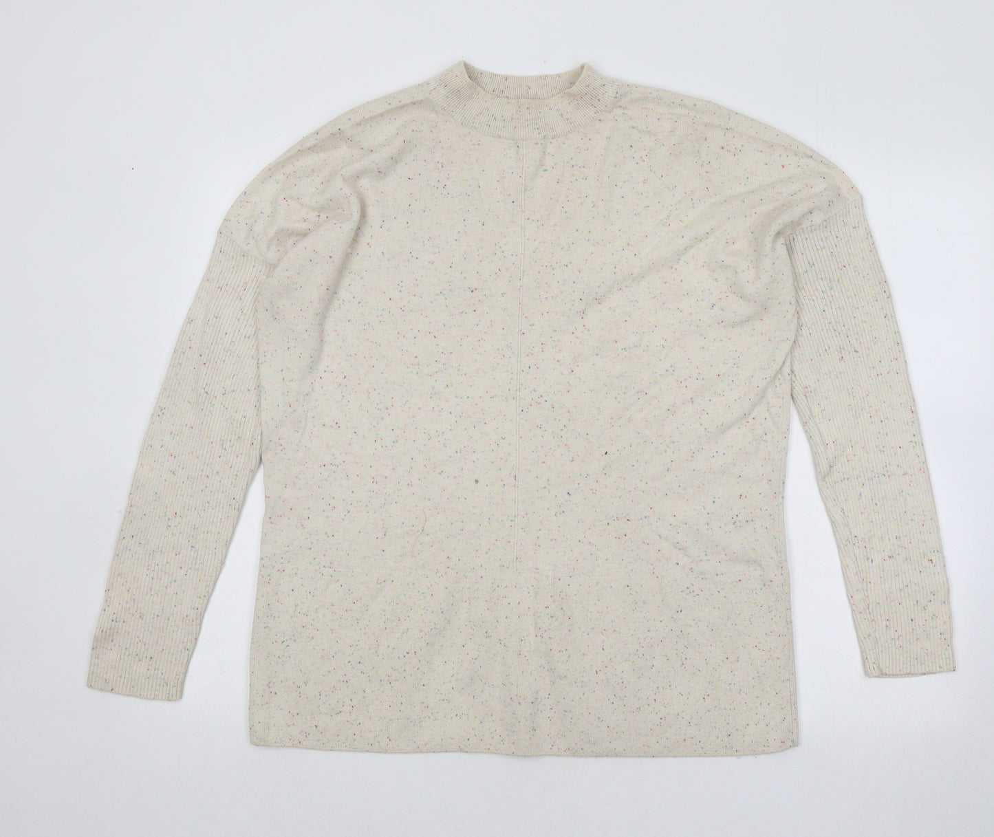 Very Womens Ivory Mock Neck Geometric Cotton Pullover Jumper Size 16
