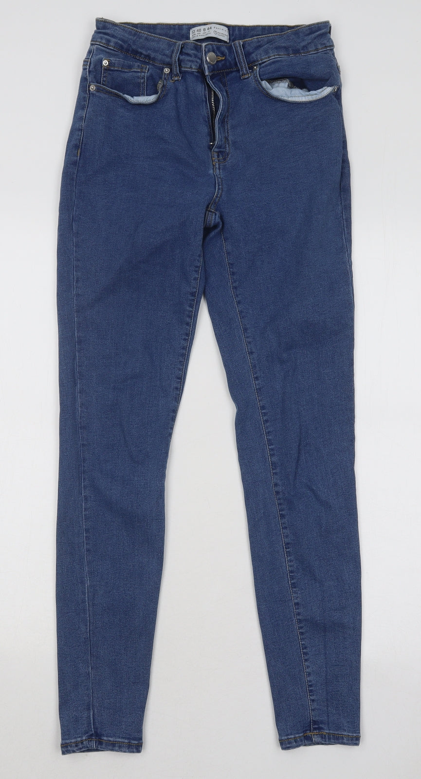 Primark Womens Blue Cotton Skinny Jeans Size 12 L29 in Regular Button