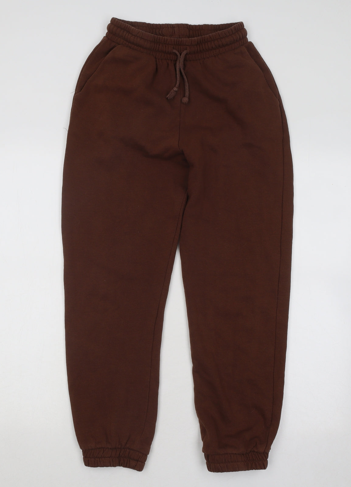 Zara Womens Brown Cotton Jogger Trousers Size S L25 in Regular Drawstring