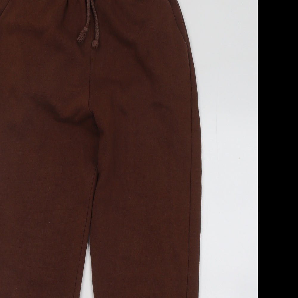 Zara Womens Brown Cotton Jogger Trousers Size S L25 in Regular Drawstring