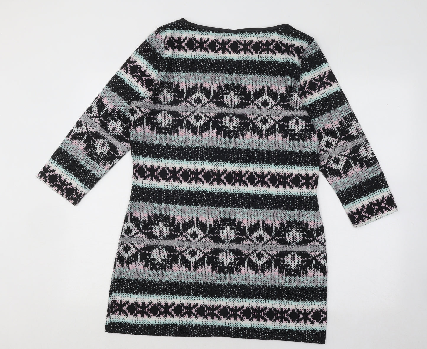 F&F Womens Multicoloured Geometric Polyester Jumper Dress Size 14 Round Neck Pullover