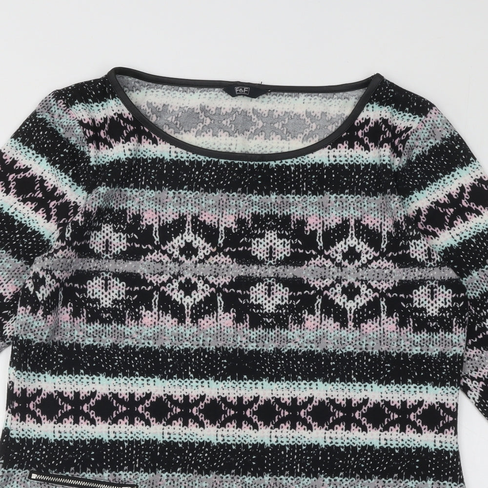 F&F Womens Multicoloured Geometric Polyester Jumper Dress Size 14 Round Neck Pullover