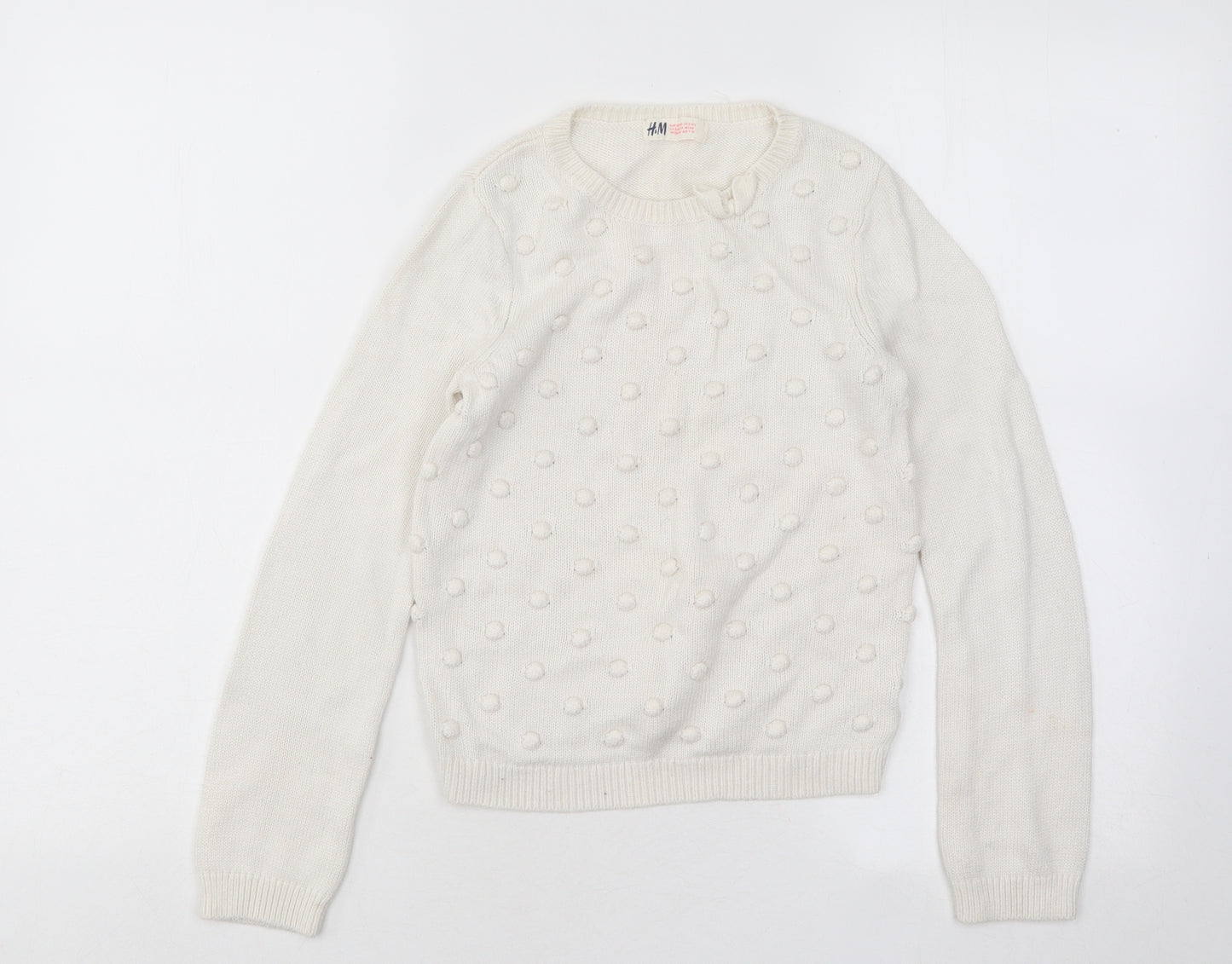 H&M Girls White Round Neck Geometric Viscose Pullover Jumper Size 9-10 Years Pullover