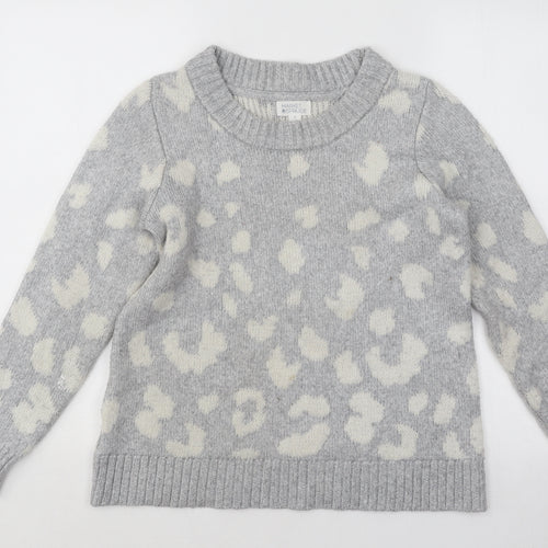 Market & Spruce Womens Grey Round Neck Animal Print Viscose Pullover Jumper Size S