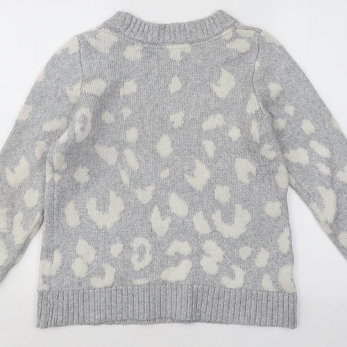 Market & Spruce Womens Grey Round Neck Animal Print Viscose Pullover Jumper Size S