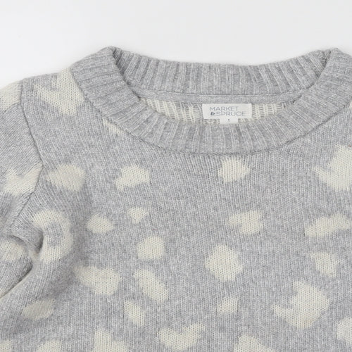 Market & Spruce Womens Grey Round Neck Animal Print Viscose Pullover Jumper Size S