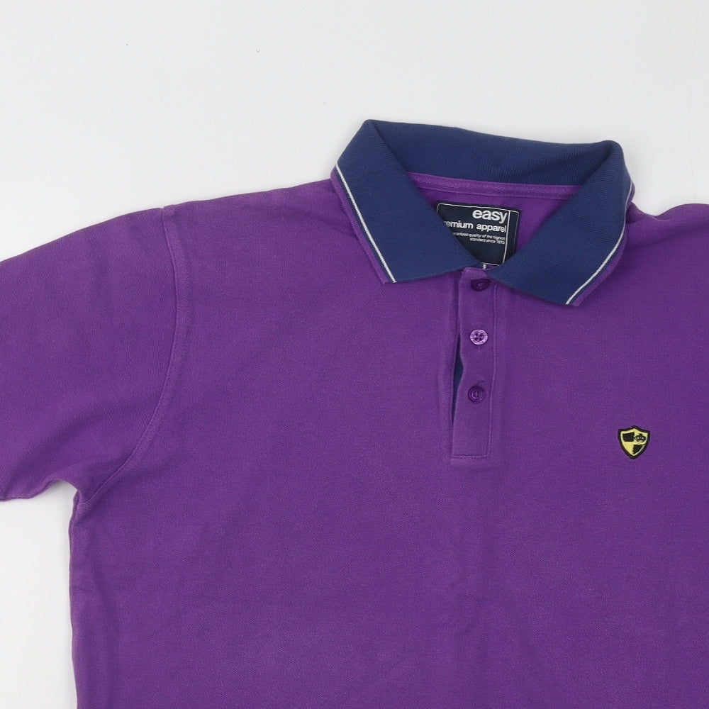 Easy Mens Purple Cotton Polo Size M Collared Button