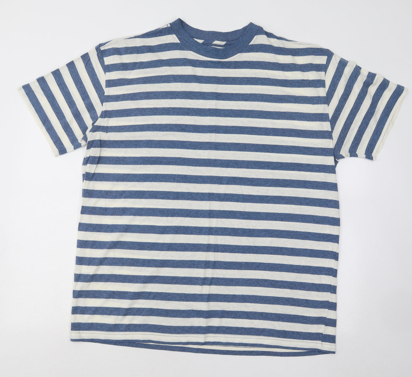Marks and Spencer Womens Blue Striped Cotton Basic T-Shirt Size 18 Round Neck
