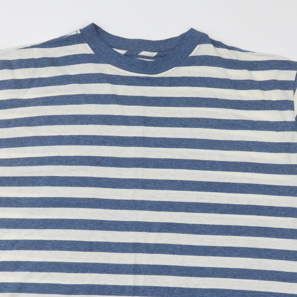 Marks and Spencer Womens Blue Striped Cotton Basic T-Shirt Size 18 Round Neck