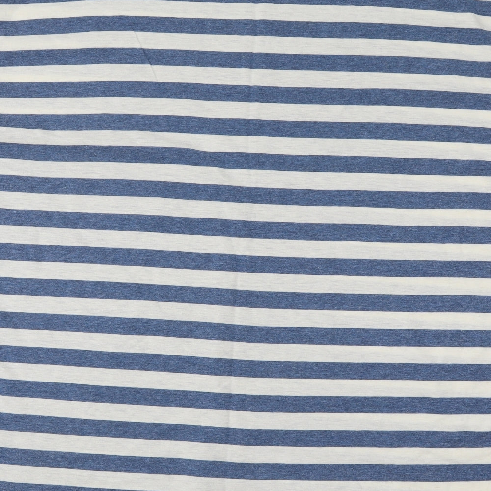 Marks and Spencer Womens Blue Striped Cotton Basic T-Shirt Size 18 Round Neck