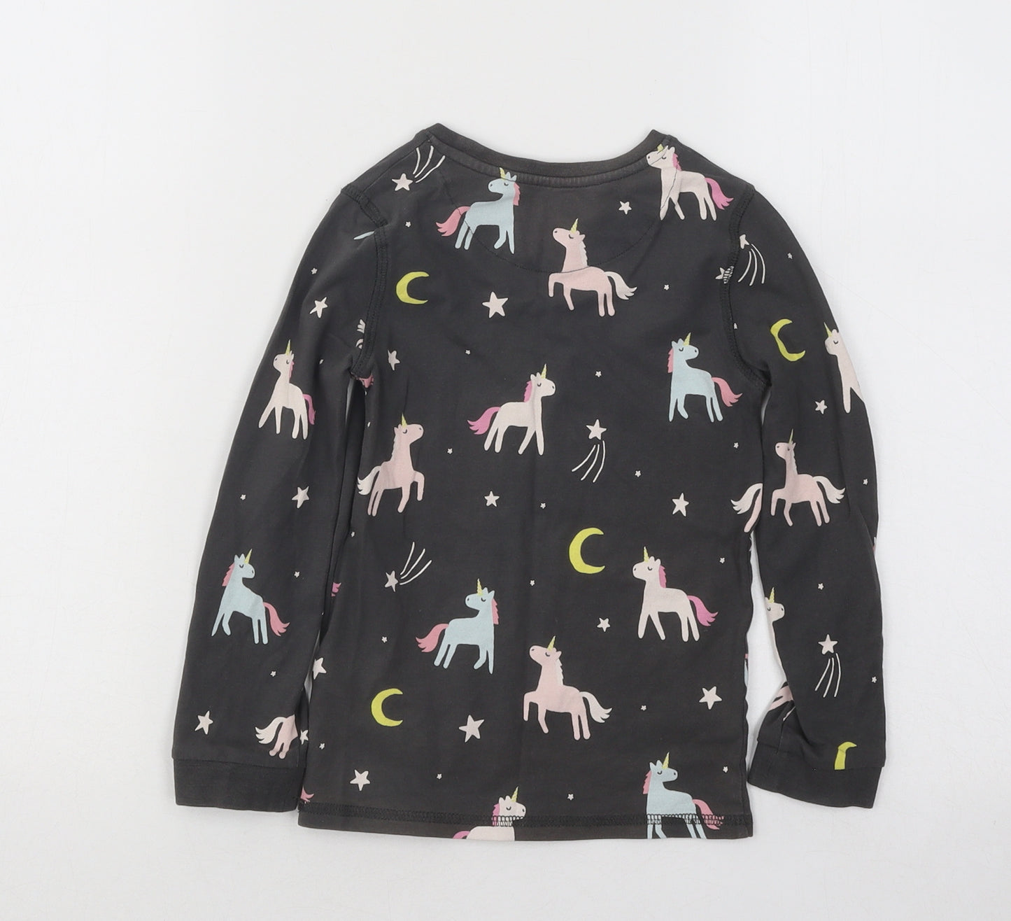 Marks and Spencer Girls Grey Geometric Cotton Basic T-Shirt Size 3-4 Years Round Neck Pullover - Unicorn Rainbow