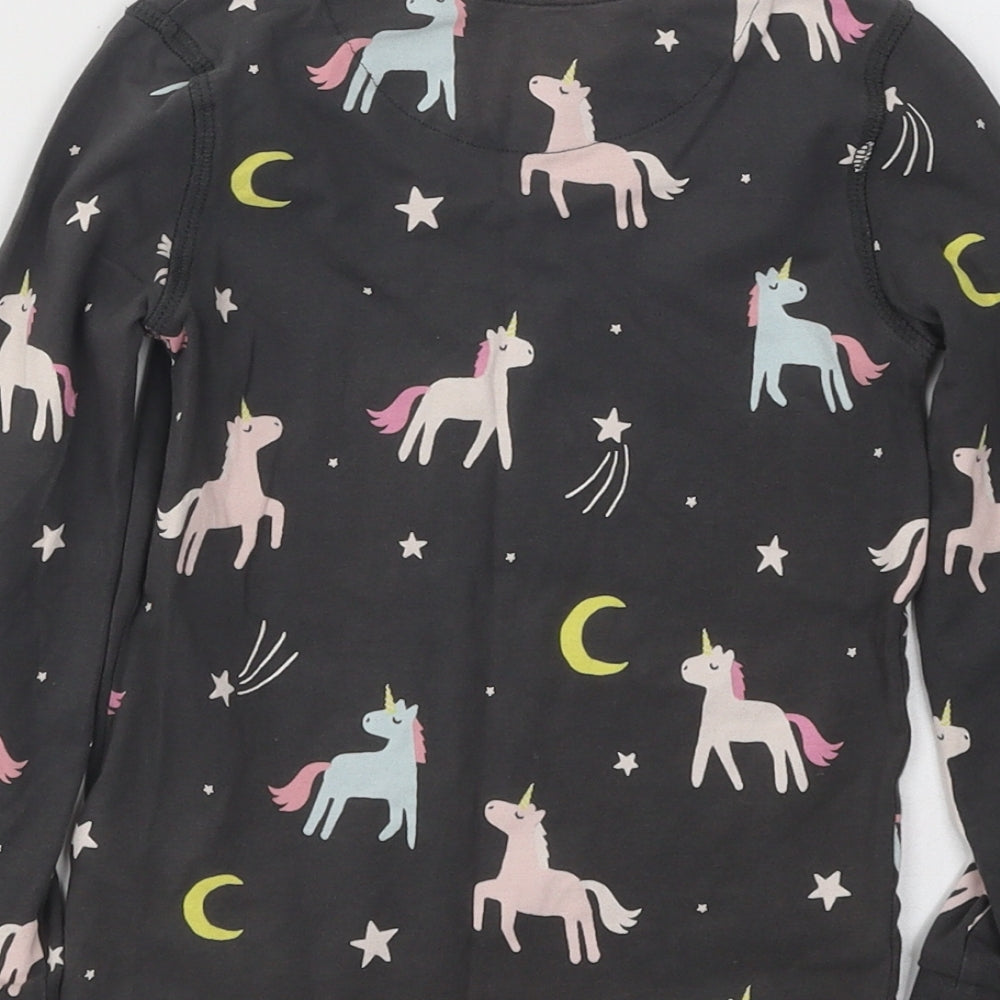 Marks and Spencer Girls Grey Geometric Cotton Basic T-Shirt Size 3-4 Years Round Neck Pullover - Unicorn Rainbow