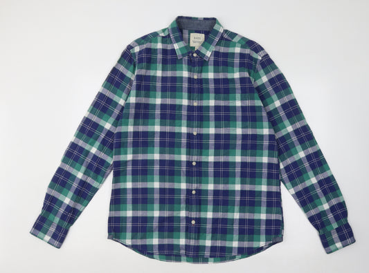 Easy Mens Multicoloured Plaid Cotton Button-Up Size L Collared Button