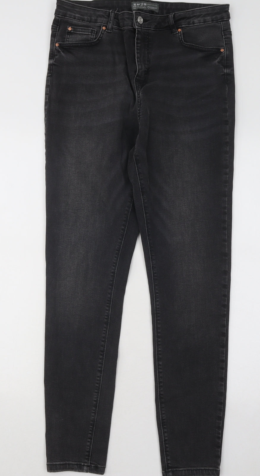 Primark Womens Grey Cotton Skinny Jeans Size 16 L28 in Regular Button