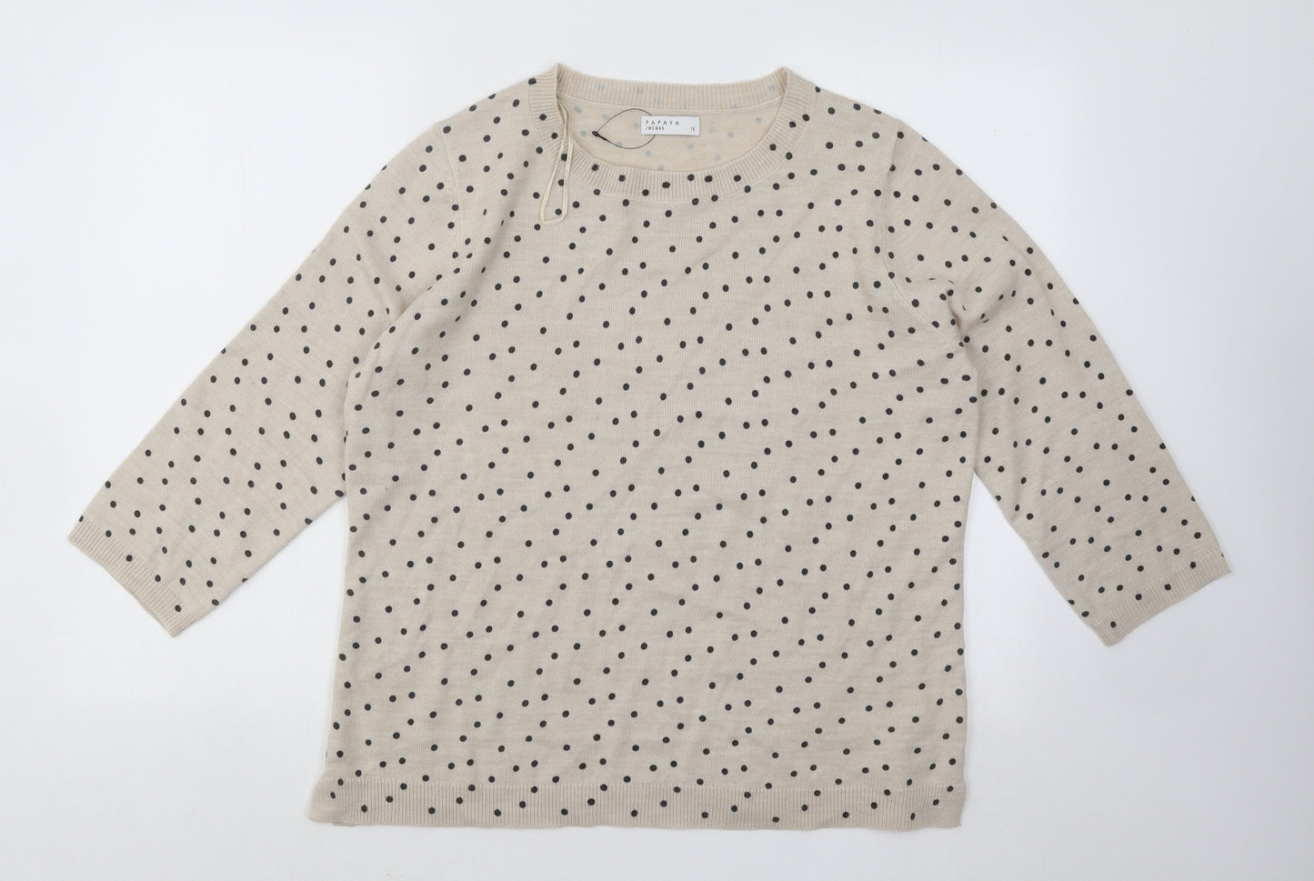 Papaya Womens Beige Round Neck Polka Dot Acrylic Pullover Jumper Size 16