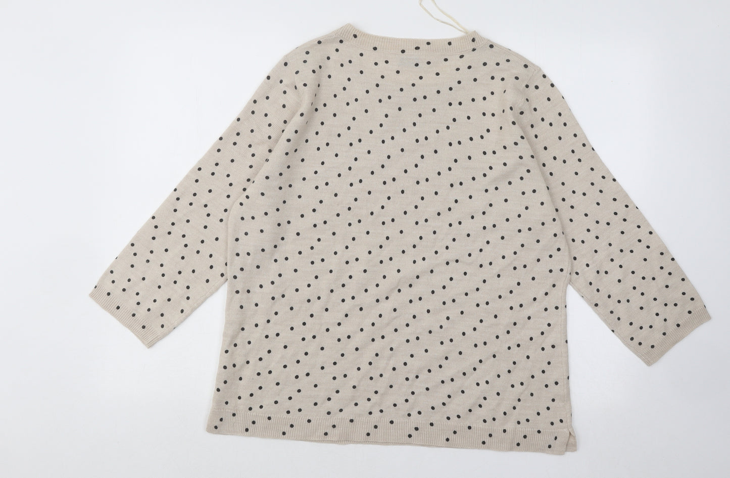 Papaya Womens Beige Round Neck Polka Dot Acrylic Pullover Jumper Size 16