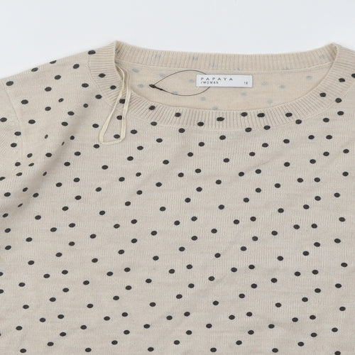 Papaya Womens Beige Round Neck Polka Dot Acrylic Pullover Jumper Size 16