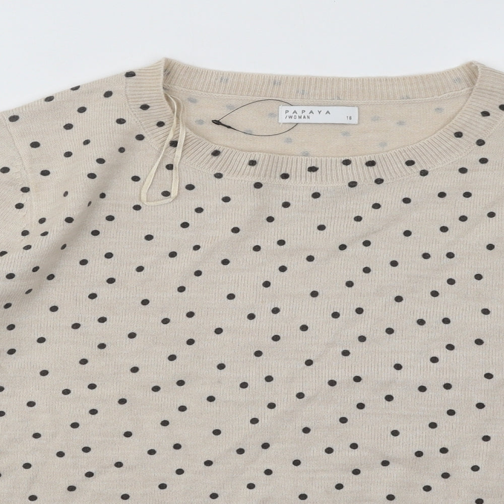 Papaya Womens Beige Round Neck Polka Dot Acrylic Pullover Jumper Size 16