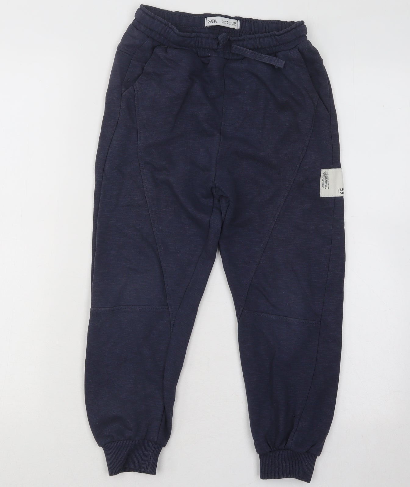 Zara Boys Blue Cotton Jogger Trousers Size 9 Months Regular Drawstring