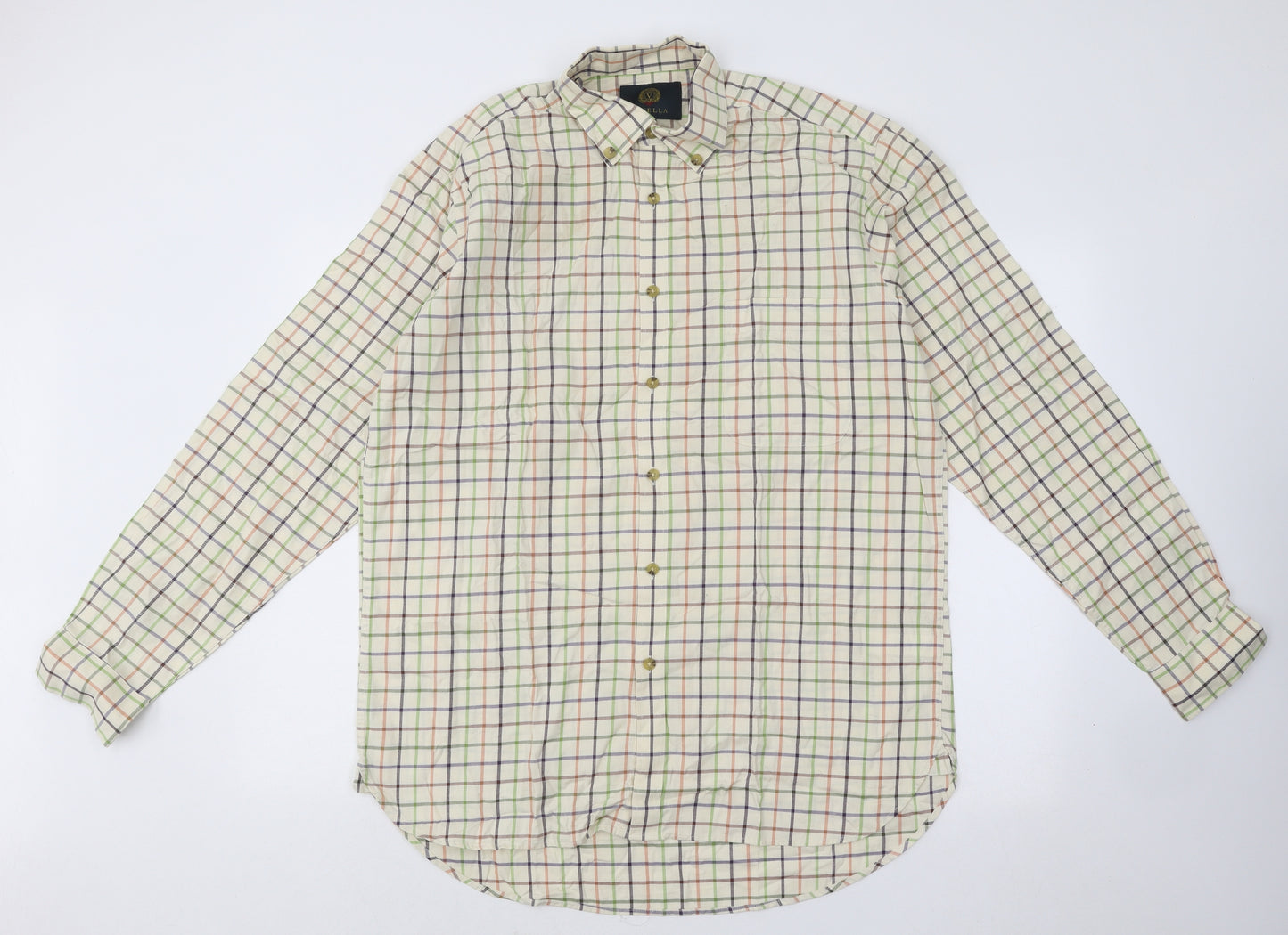 Viyella Mens Multicoloured Plaid Cotton Button-Up Size 16.5 Collared Button
