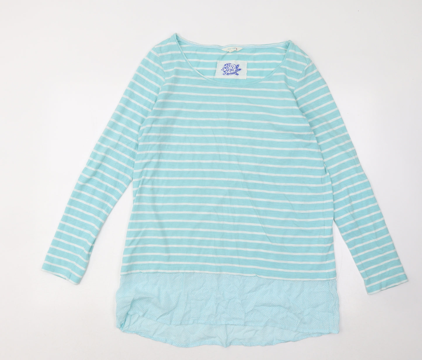 White Stuff Womens Blue Striped Cotton Basic T-Shirt Size 14 Round Neck