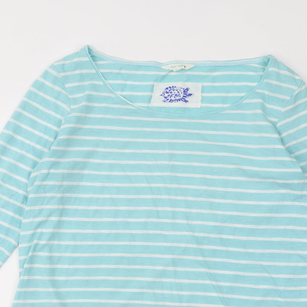 White Stuff Womens Blue Striped Cotton Basic T-Shirt Size 14 Round Neck