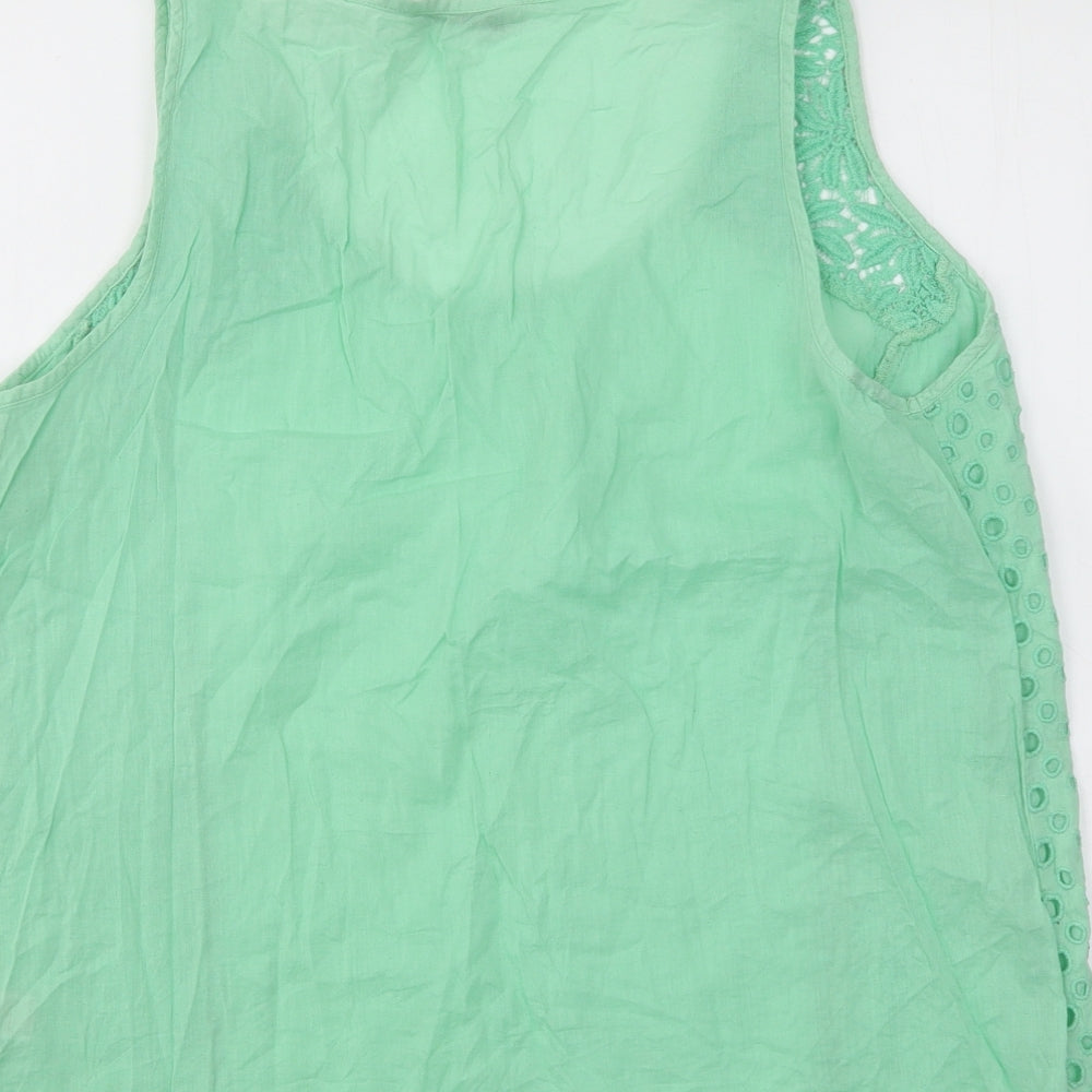 TU Womens Green Geometric Cotton Basic Tank Size 12 Round Neck