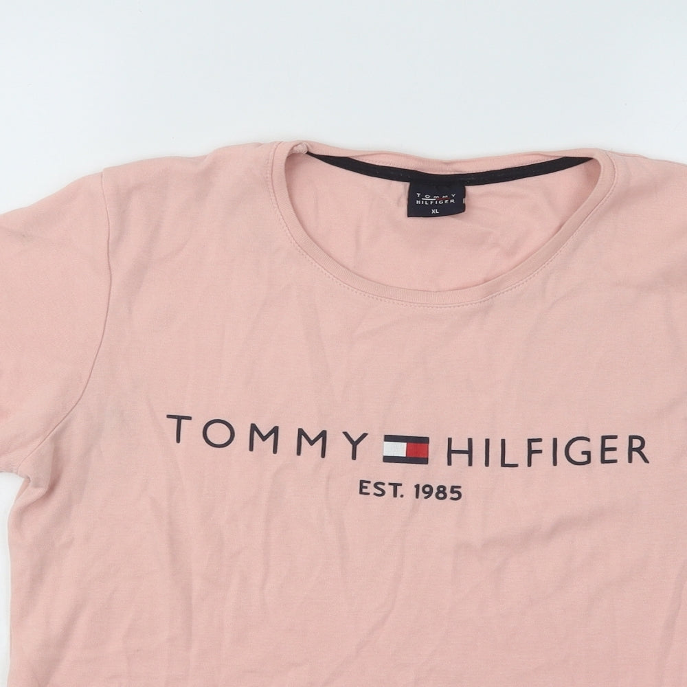 Tommy Hilfiger Womens Pink Cotton Basic T-Shirt Size XL Round Neck