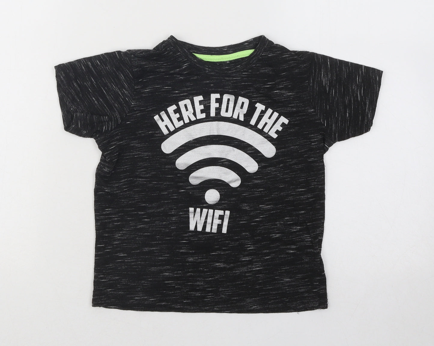 Matalan Boys Black Geometric Polyester Basic T-Shirt Size 4 Years Round Neck Pullover - Here For The Wifi