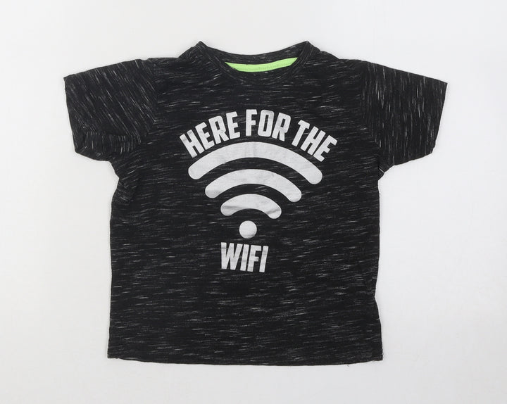 Matalan Boys Black Geometric Polyester Basic T-Shirt Size 4 Years Round Neck Pullover - Here For The Wifi
