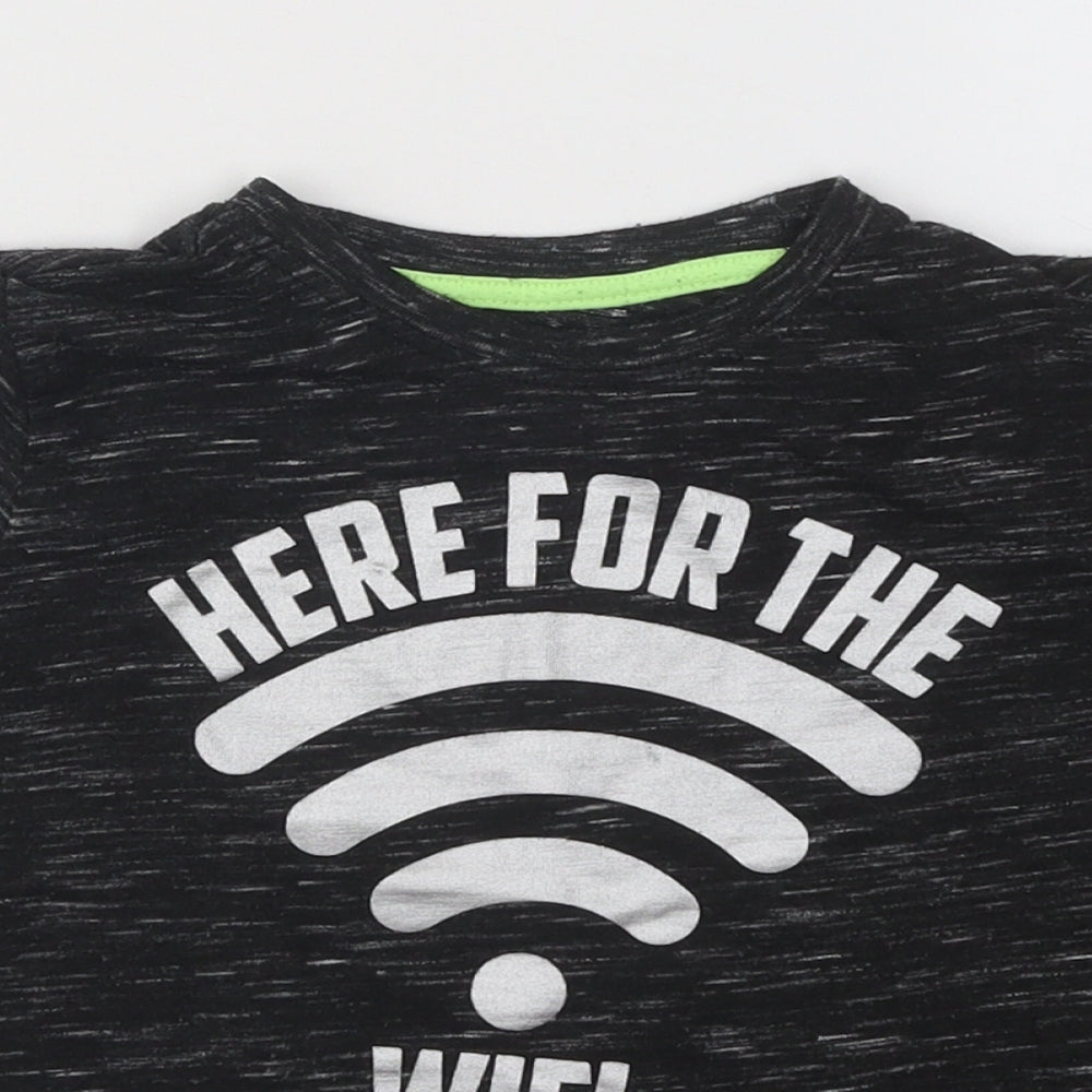 Matalan Boys Black Geometric Polyester Basic T-Shirt Size 4 Years Round Neck Pullover - Here For The Wifi