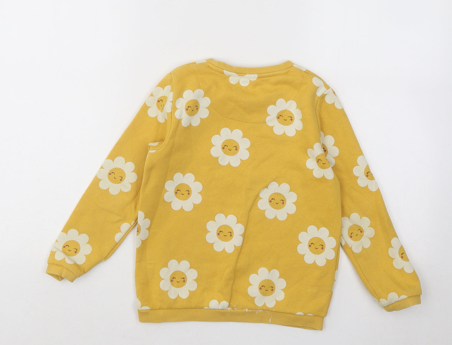 F&F Girls Yellow Floral Cotton Pullover Sweatshirt Size 6-7 Years Pullover