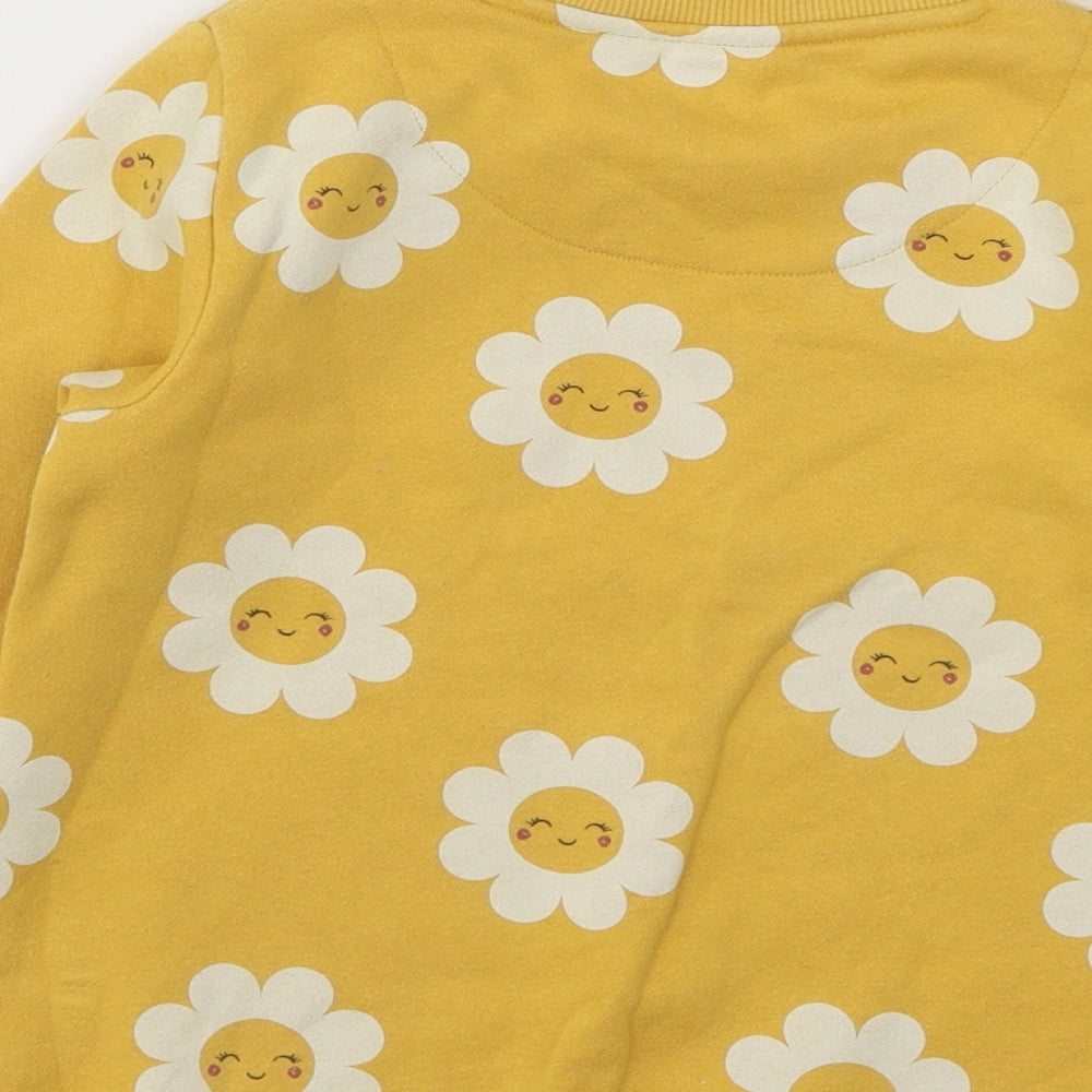 F&F Girls Yellow Floral Cotton Pullover Sweatshirt Size 6-7 Years Pullover