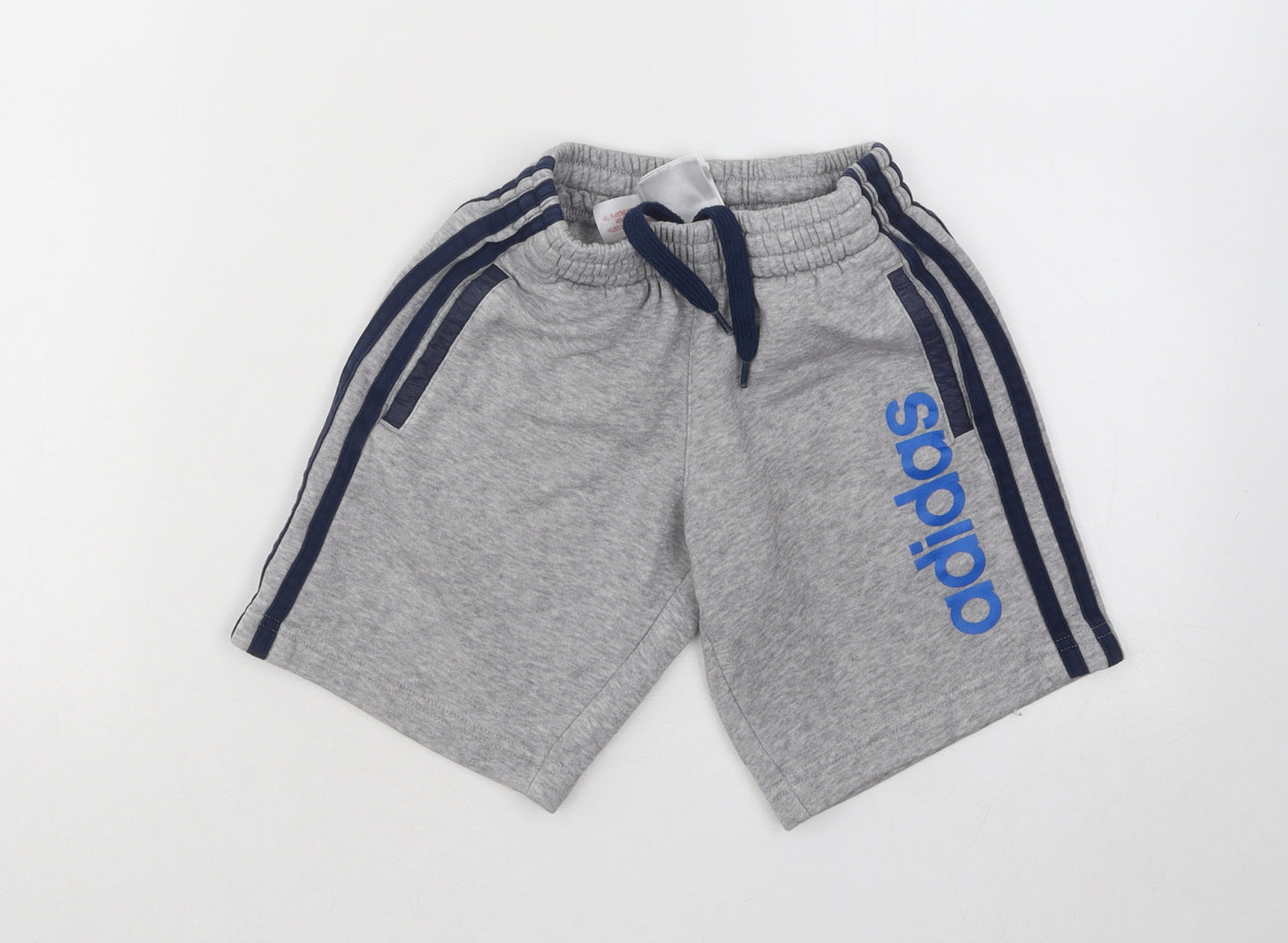 adidas Boys Grey Cotton Sweat Shorts Size 4-5 Years Regular Drawstring